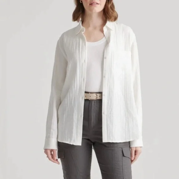 NWT Quince White Cotton Gauze Long Sleeve Shirt Sz XS - Picture 1 of 7